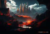 Crimson Horizon: Towers of the Valley Generative Art
